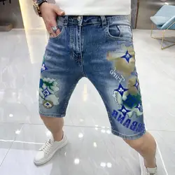 Casual Men's Denim Jeans Spring Autumn Pencil Pants 2024 Summer Printed Shorts Slim-fit Fashion Luxurious Stretch Denim Shorts