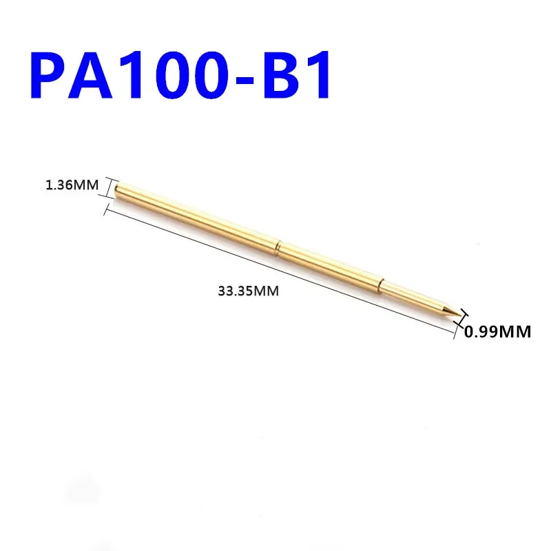 100PCS Gold Plated Spring Test Needle PA100-B1 Straight Up Pointed Needle Outer Diameter 1.36mm Needle Length 33.35mm for Test