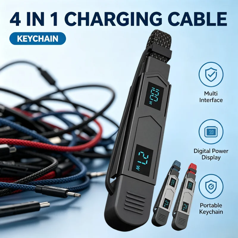 100W 4In1 Digital Power Display With Screen Keychain TYPE-C Fast Charging Cord Magnetic Multi Connectors Fast Charging Cable