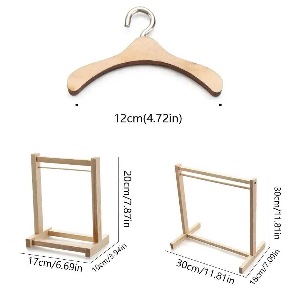 Zaopatrzenie do domku dla lalek wieszak na ubrania dla lalek Mini drewniane meble do domku dla lalek zabawki symulacja wystrój domu dla lalek organizator odzieży