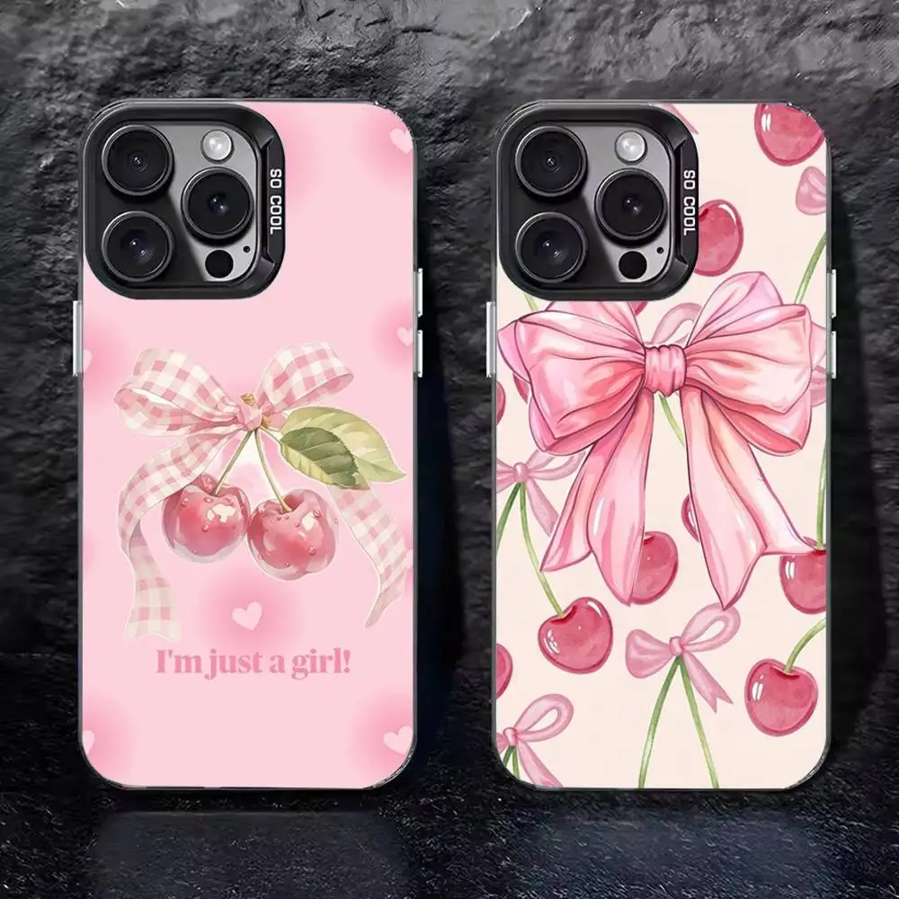 لطيف الفاكهة الوردي الكرز جراب هاتف آيفون 17 16 15 14 13 12 11 برو ماكس XS ماكس 7 8 زائد للصدمات سيليكون ماتي غطاء