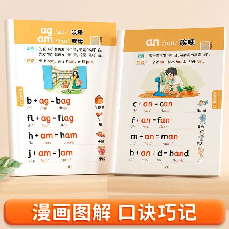 Elementary School English Natural Phonics Phonetic Alphabet Vocabulary One Book Guide, Video Lectures, Audio Follow-up