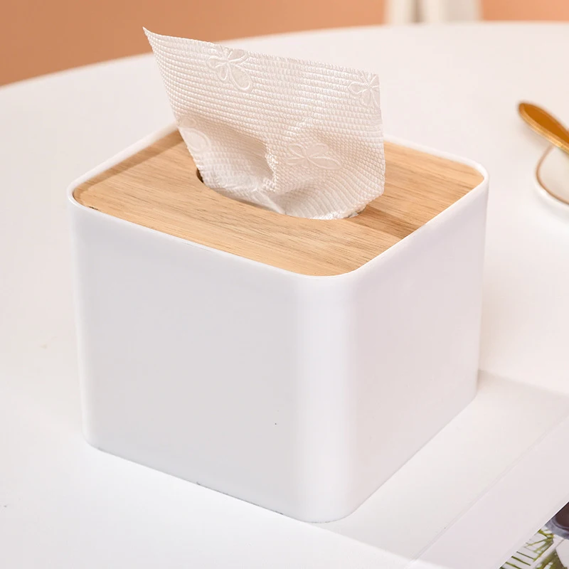 Distributeur de Mouchoirs en Papier Blanc avec Couvercle en Bois Lisse, Boîte à Serviettes pour le Visage