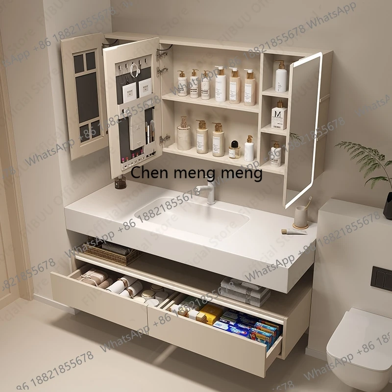Double Layer Bathroom Vanity Cabinet Combo with Integrated Ceramic Sink Smart LED Mirror Cabinet Wall Mounted Storage Cabinet