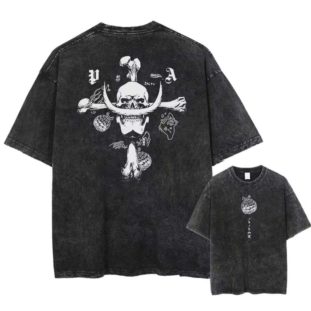 

Anime One Piece Luffy Washed T Shirt Men Printed Cotton T-Shirt Short Sleeve Tees Oversized Tops Fashion Streetwear Unisex