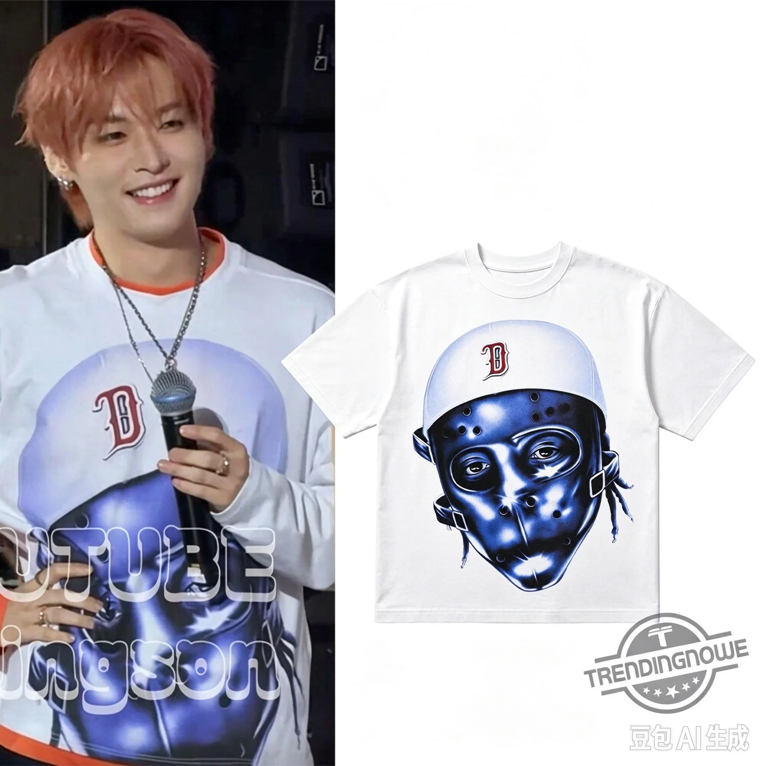 Kpop Idol Stage Mask Portrait Graphic T-shirt Men Women Hip Hop Streetwear Short Sleeve Fan Tee
