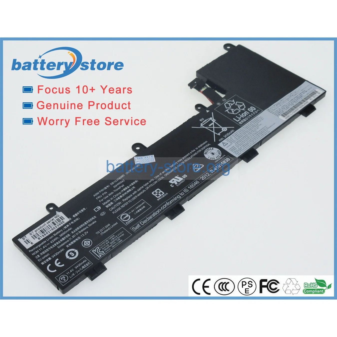 Genuine laptop batteries for 00HW043,00HW044,00HW042,01AV442,01AV443,SB10J78990,SB10K97595,SB10K97596,SB10J78992,SB10J78991