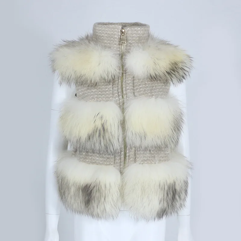 

Autumn and Winter New Wool Woven Fur Vest with Natural Encrypted Raccoon Hair Fashion Luxury Warm Tank Top 2024