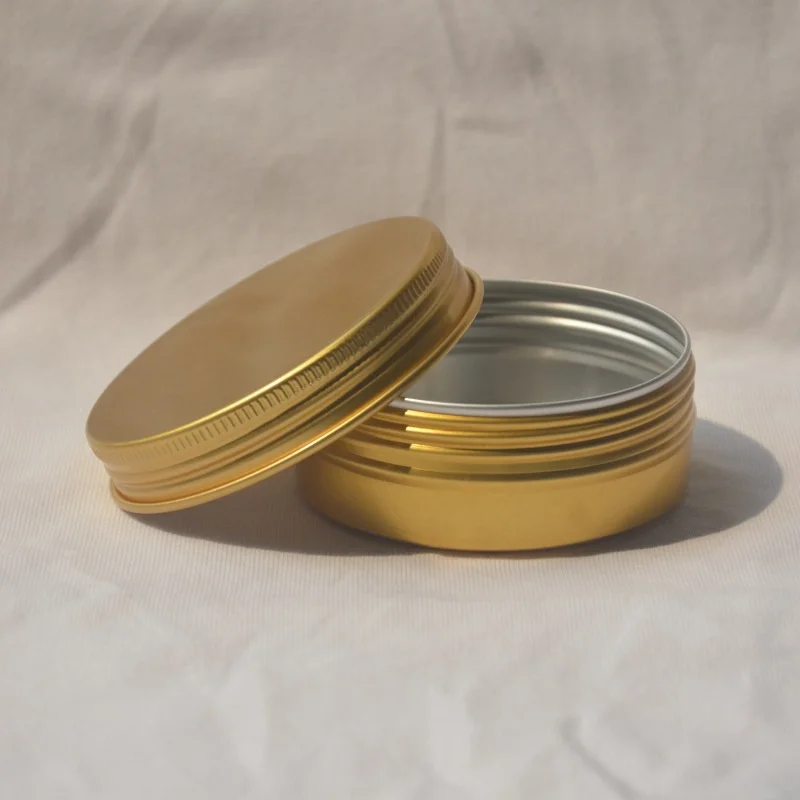 กระปุกอะลูมิเนียมสีทอง 200 ชิ้น ขนาด 60 มล. กล่องอะลูมิเนียมเปล่า 2 ออนซ์ กระปุกกลมสำหรับลิปบาล์ม ครีม และเครื่องสำอาง