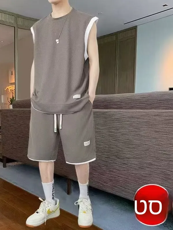 

Men's Summer Basketball Vest Shorts Set Sleeveless Sportswear Fitness Exercise Fashionable Youth Polyester Fiber Outfit