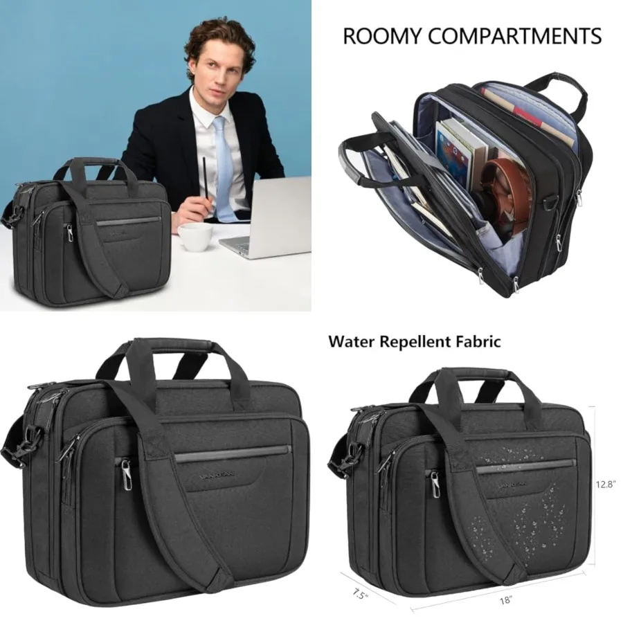 

VANKEAN Laptop Briefcase Premium Laptop Case Fits Up to 17.3 Inch Business Shoulder Bag Laptop Expandable Water-Repellent