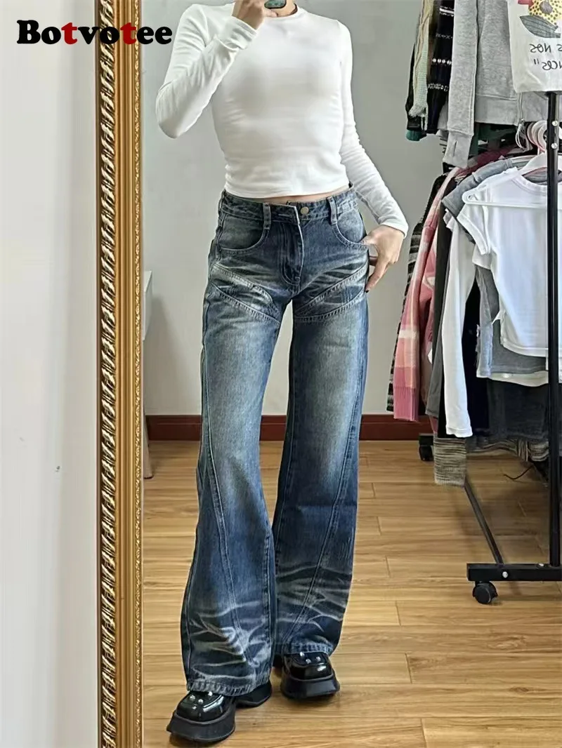

Botvotee Винтажные джинсы Bootcut с низкой посадкой — классические расклешенные джинсовые брюки 70-х годов, неузкий крой и утягивающим силуэтом