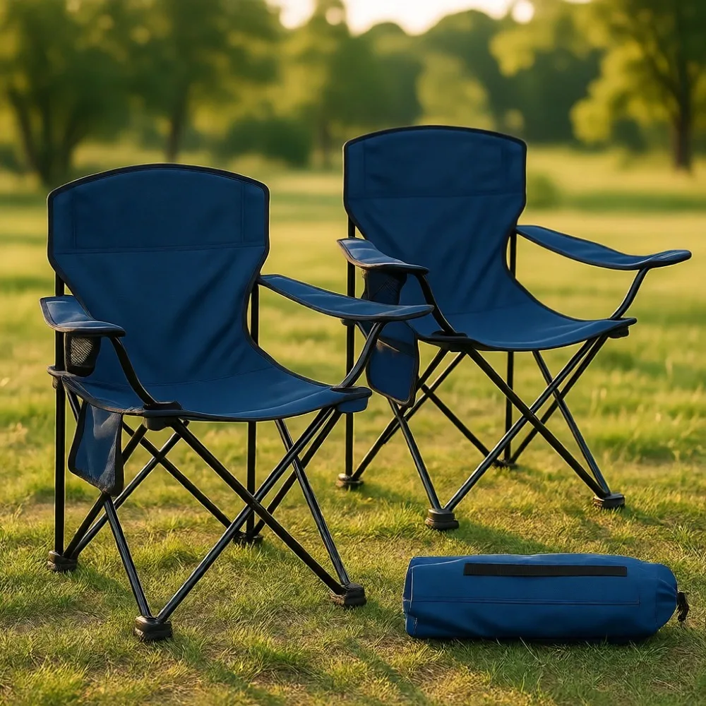 

Набор из двух складных кемпинговых стульев с подстаканниками и боковым хранилищем, легкие, выдерживают до 300 фунтов, 5,5 фунтов, портативные, для пляжа, пикника, спорта, цвет синий
