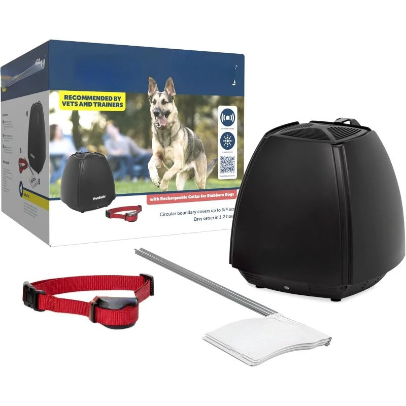 Stay & Play Wireless Pet Fence for Stubborn Dogs - No Wire Circular Boundary, Secure 3/4-Acre Yard, for Dogs 5lbs+