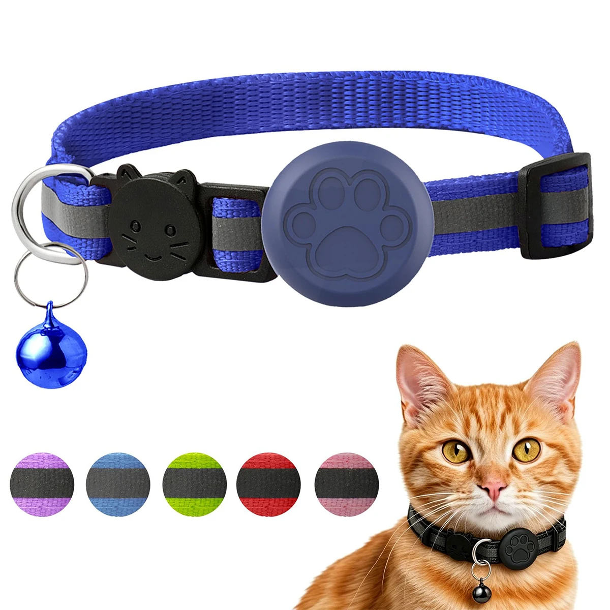 Cute Cat Collar Airtag Breakaway Reflective Kitten Collar with Bell for Apple Air Tag Holder Bell Nylon Silicone Collar for Cats