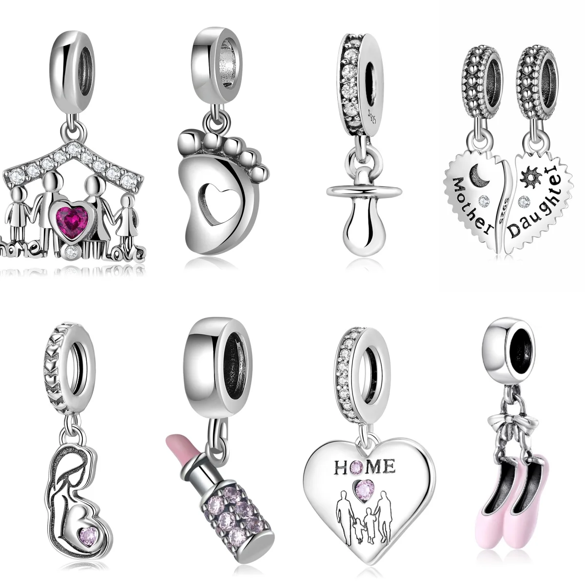 

925 Sterling Silver Family Mom Loves Baby Footprints Nipple Pendant Charm Fit Original Bracelet Diy Jewelry Accessories Beads