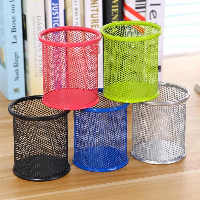 Black Pencil Holder Office Desk Metal Mesh Pen Stand Pencil Stationery Holder Desk Organizer Stand Storage Pencil Case