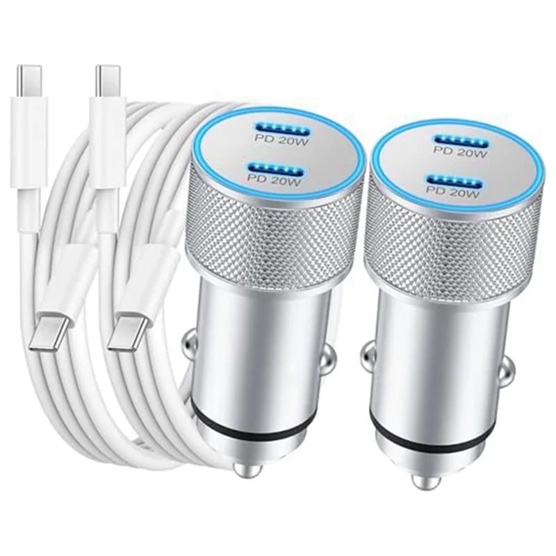 ABZZ-cargador de coche, paquete de 2, 40W, puerto dual, USB C rápido, adaptador de encendedor de energía con Cable USB C a C de 3 pies, 1 Juego