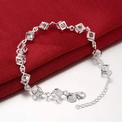 925 Sterling Silver Bracelet for Woman Shining Crystal Lattice Chain Fine Luxury Jewelry Wedding Party Beautiful Gift