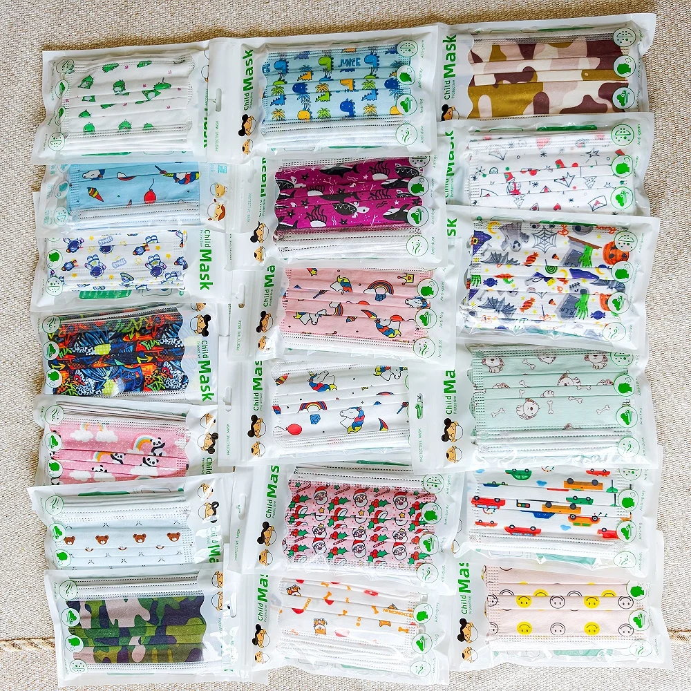 50pcs/100pcs Face Mask Children Disposable Cute Movie Cartoon Prints 3 Layer Dustproof Protective Masque Boys Girls Gift 3-12Y