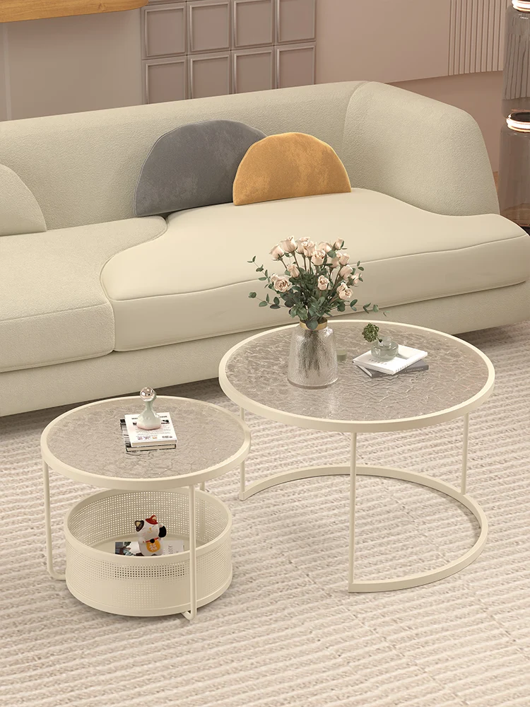 Sofa, living room, household combination coffee table, small-sized tempered glass round, simple and modern.