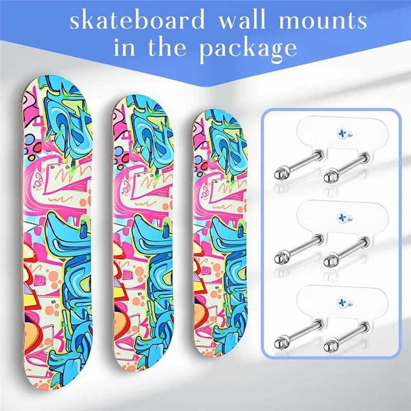 -A89Z 4 قطع من لوح التزلج الأكريليك على الحائط، رف جدار لوح التزلج، شماعة لوح التزلج، زلاجات العرض على الجليد والدراجات البخارية الطويلة