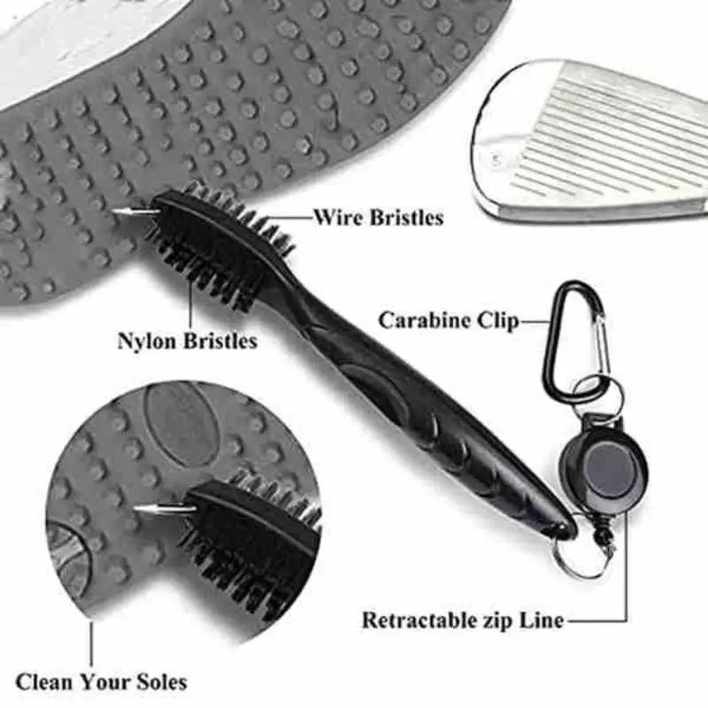 Golf Club Cleaning Kit Dual Sided Groove Brush Quick Drying Towel Portable Golf Cleaner for Beginner Professional Golfers Gift