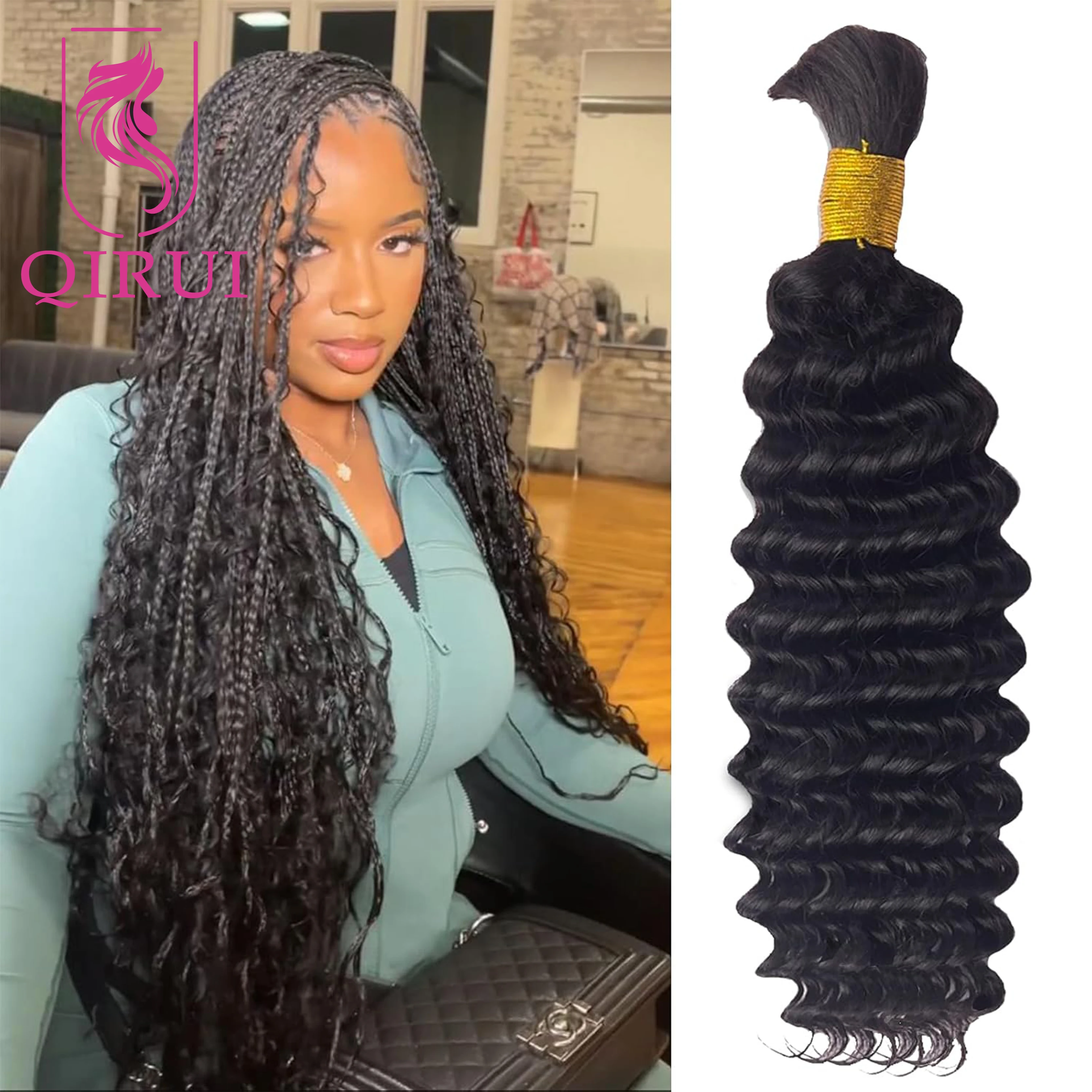 Deep Wave Bulk Human Hair For Braiding Black And Brown Bundles Boho Braids Bulk Curly Human Hair No Weft Extensions Wholesale