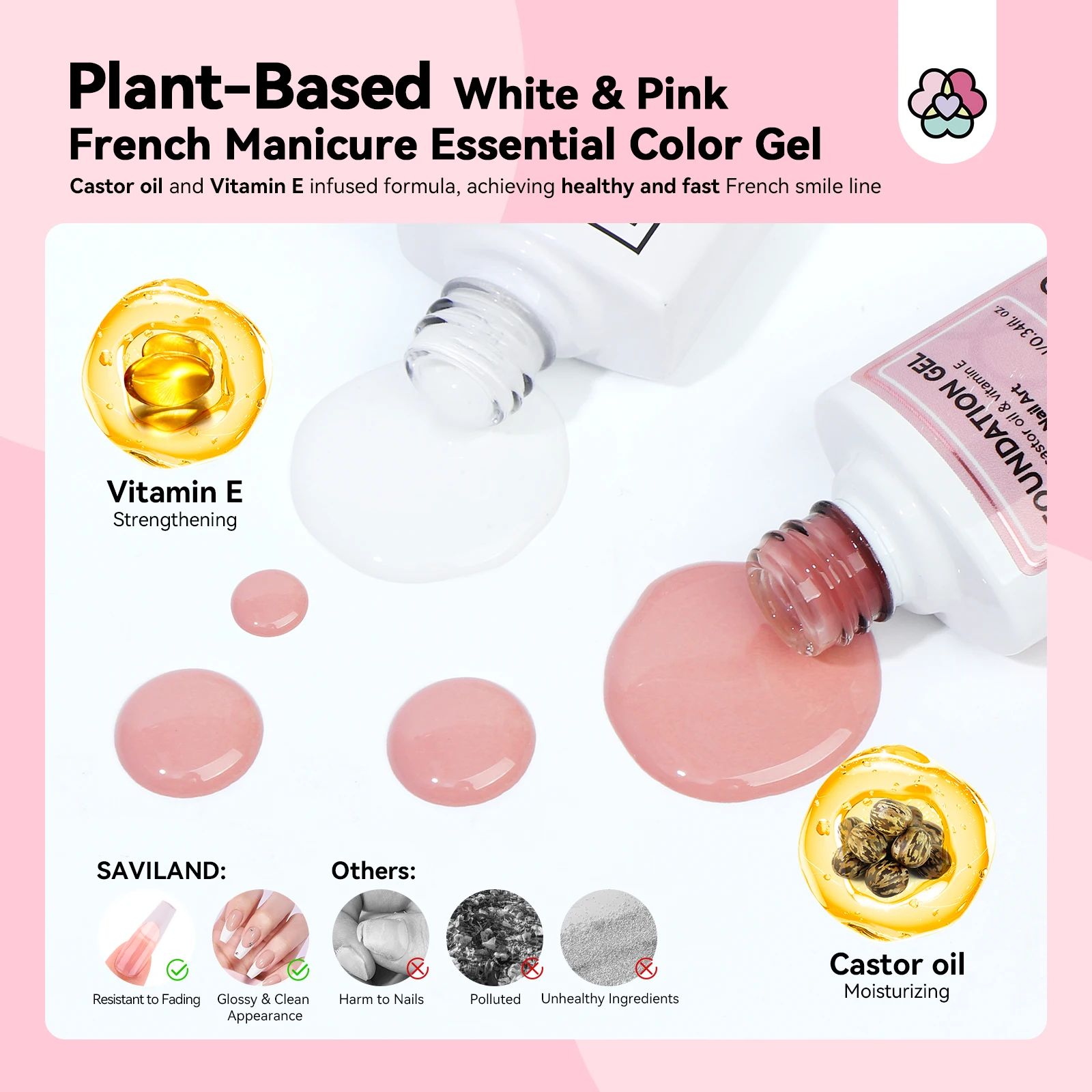 Saviland-Kit de manicura francesa, pegatinas de punta francesa para uñas, cepillo de uñas francés, esmalte de uñas de Gel blanco, lámpara UV para decoración de uñas