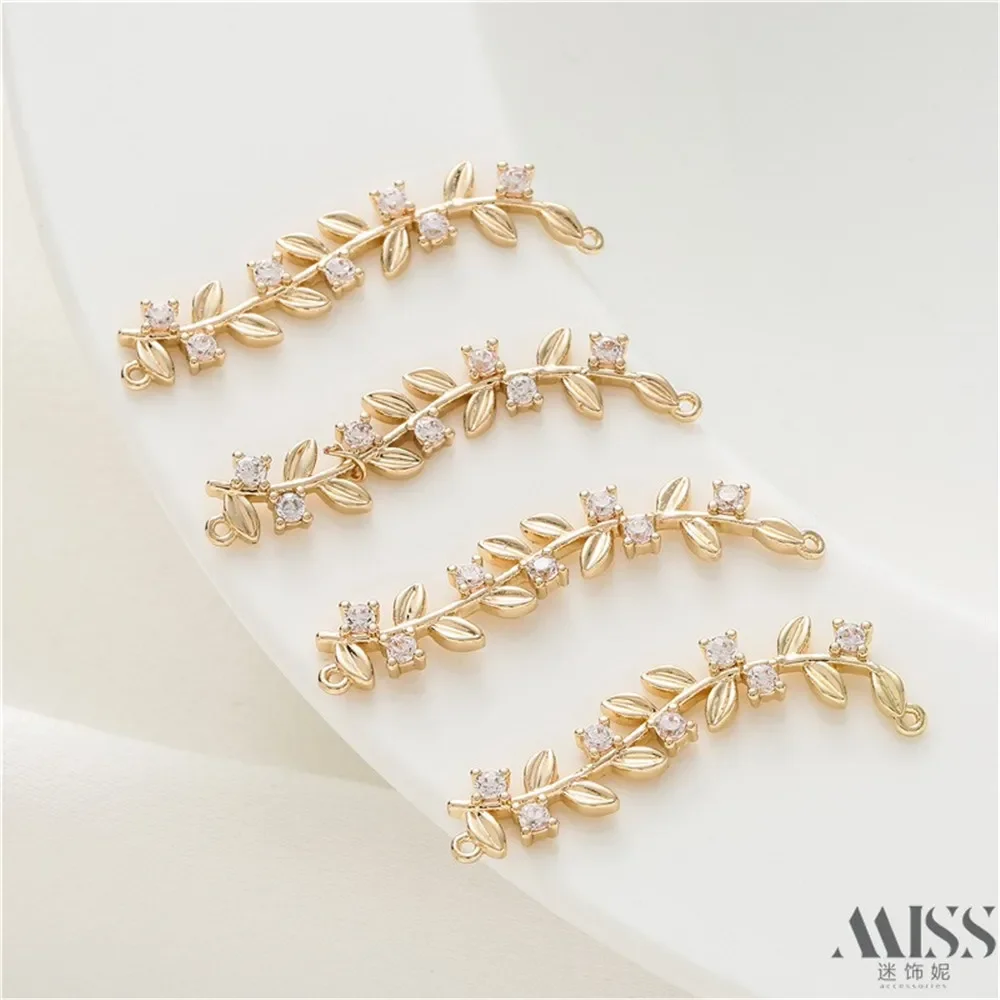 

14K Gold-wrapped Color-preserving Zircon Leaves Double Hanging Olive Branch Pendant DIY Handmade Hairpin Jewelry Accessories