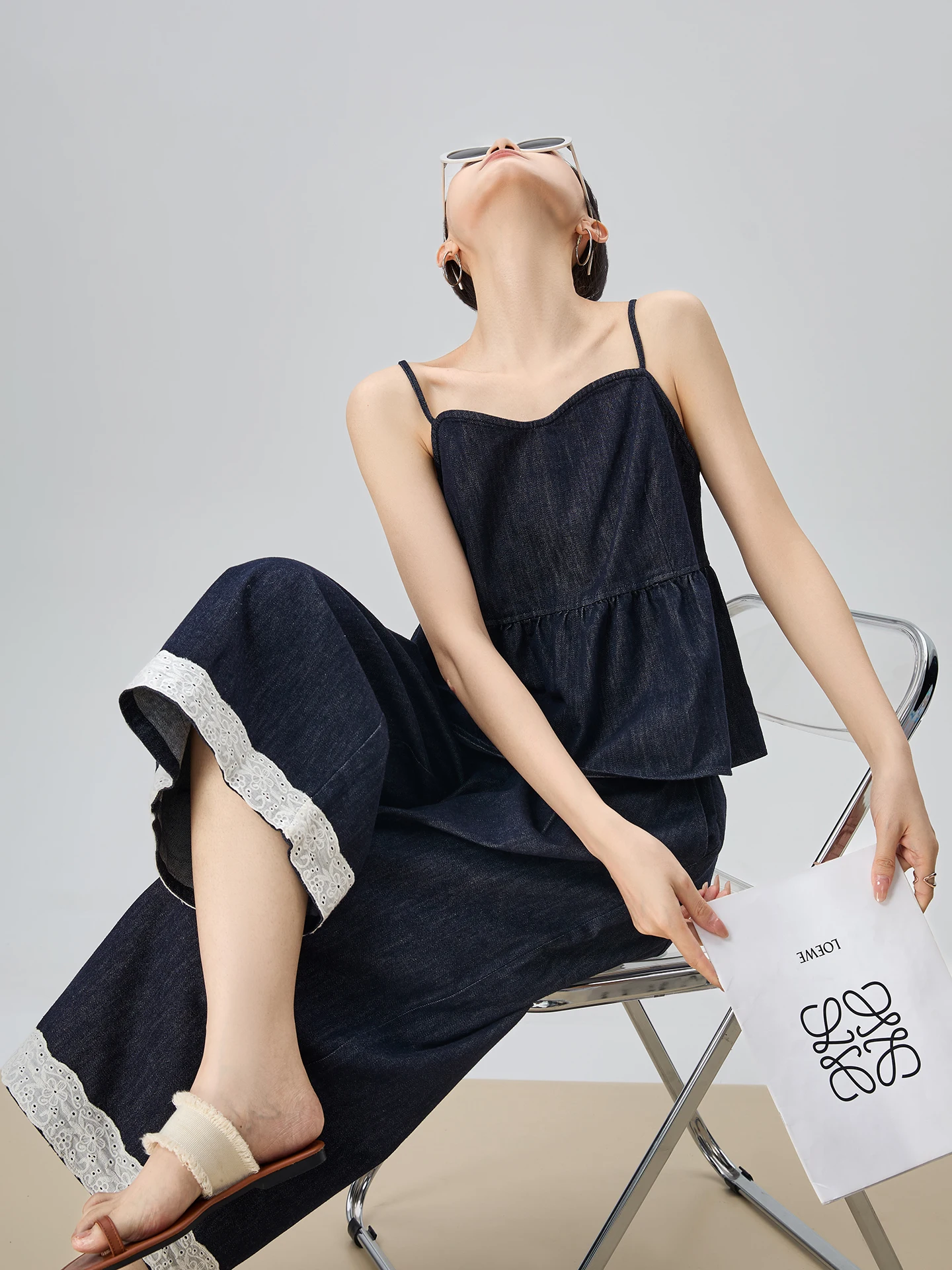 

Летние кружевные широкие брюки с цветочным принтом Ele, комплект из двух предметов, женский новый джинсовый топ 2025, топ и боты, ансамбль