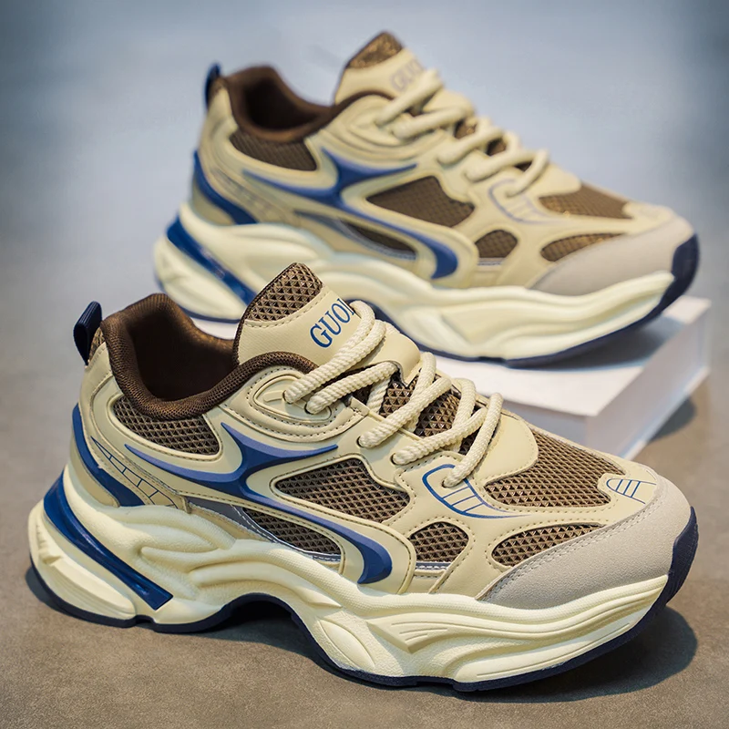 

Мужские модные кроссовки на толстой подошве 2026: Новые трендовые спортивные дышащие кроссовки из сетки для ходьбы, повседневные кеды для мужчин