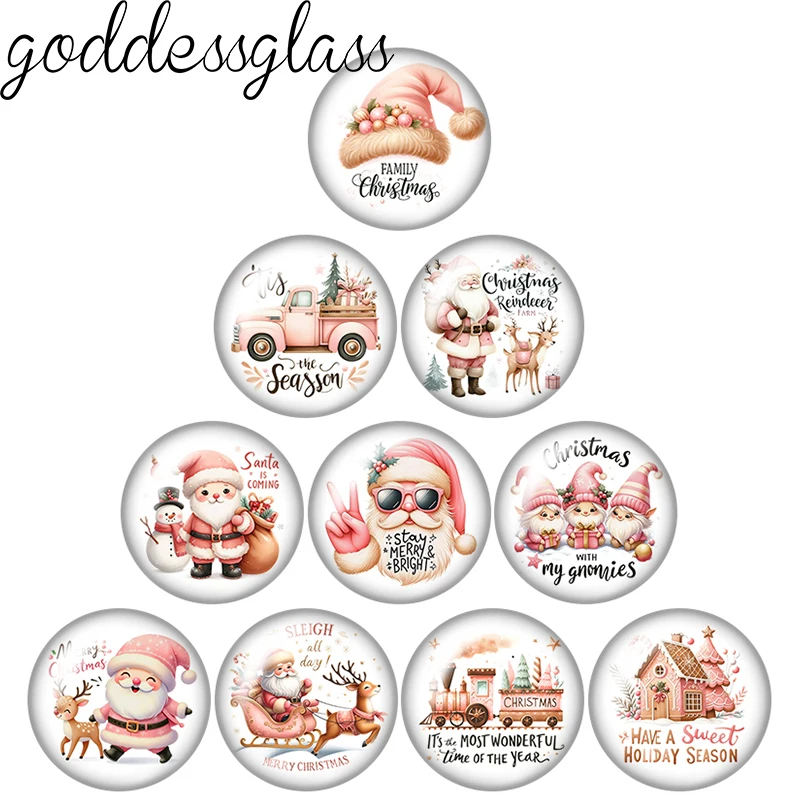 الوردي نمط عيد الميلاد سانتا كلوز ثلج كسارة البندق 12 مللي متر/18 مللي متر/20 مللي متر/25 مللي متر صورة مستديرة الزجاج كابوشون ظهر مسطح صنع النتائج