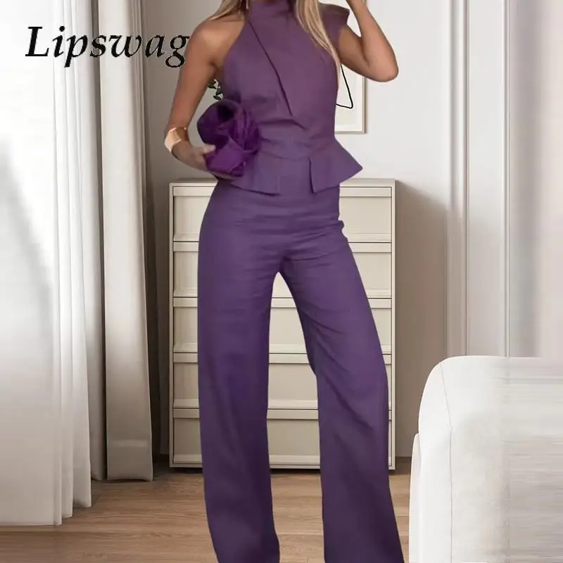 

New Round Neck Patchwork Long Romper Women Casual Sleeveless Solid Color Slim Jumpsuits Elegant Zipper Waist Commuter Playsuits
