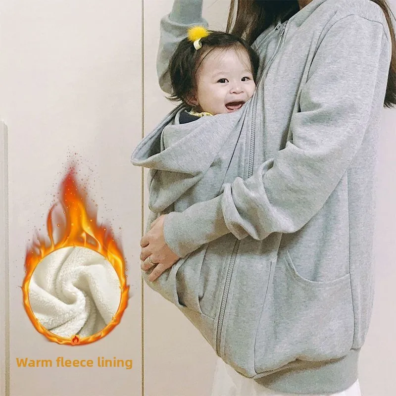 Canguru impressão pai filho rer quente hoodie masculino sle portador de bebê outerwear outono inverno poliéster mistura algodão fechamento com zíper