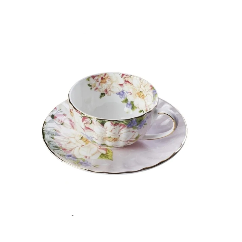 

Elegant British Floral Bone China Coffee Cup And Saucer Set with Gold Rim for Afternoon Tea Home Decor And Gifts