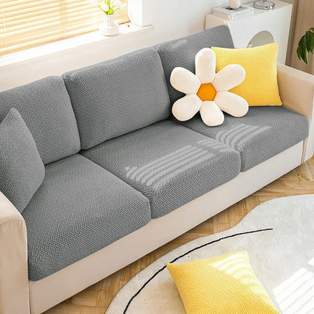 Elastic Sofa Cover for Living Room Jacquard Solid Sofa Seat Cover Grey Washable Seat Cushion Cover Furniture Protector Sectional