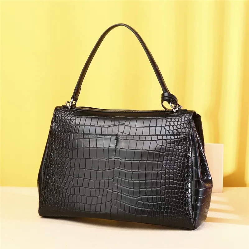 genuine leather handbag with large capacity leisure vegetable basket, crocodile skin one shoulder fashionable women\'s crossbody