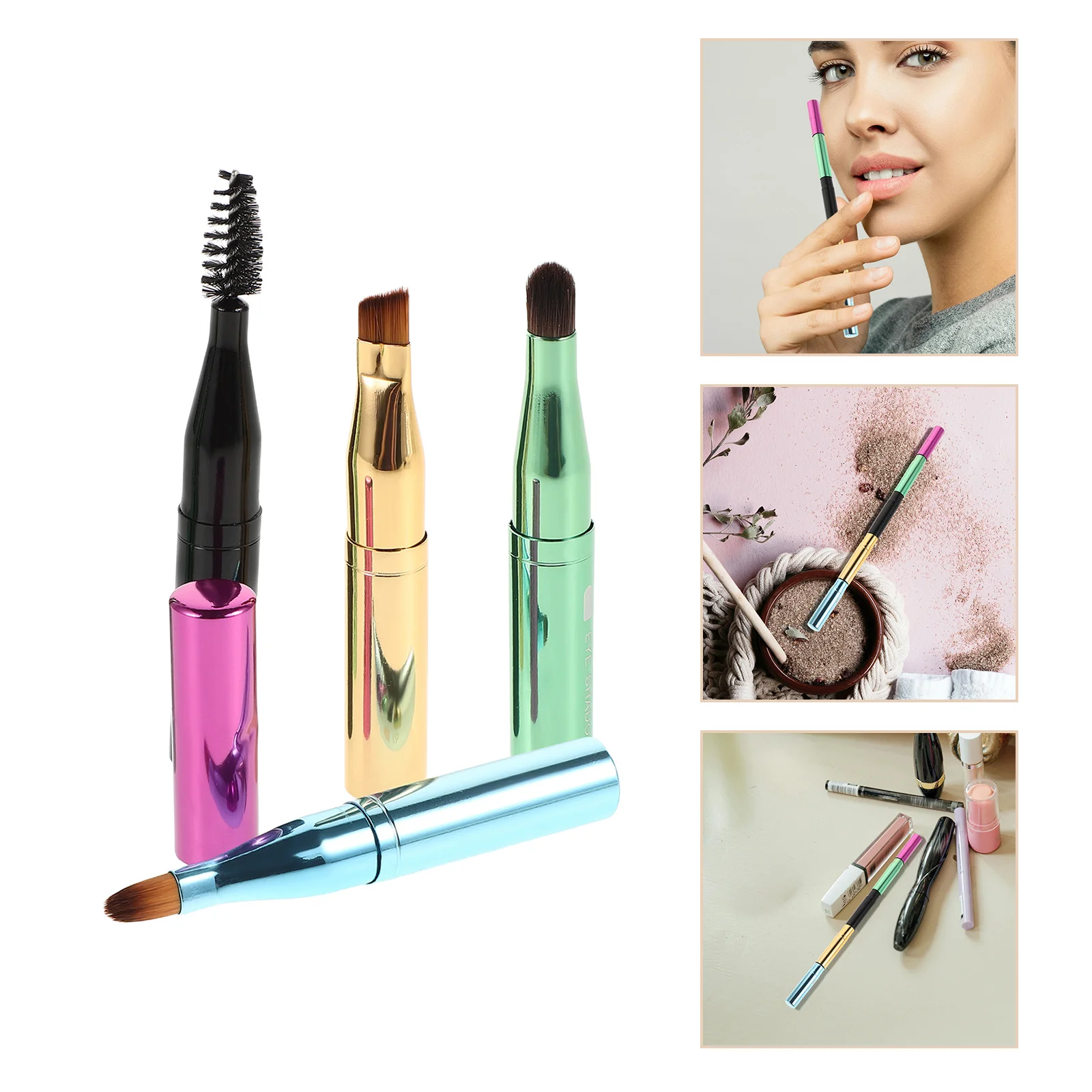 

1Set Multifunctional 4in1 Makeup Brush Set Eyebrow Lip Eyeshadow Portable Travel Kit Eyebrow Brush Applicator Travel Makeup Set