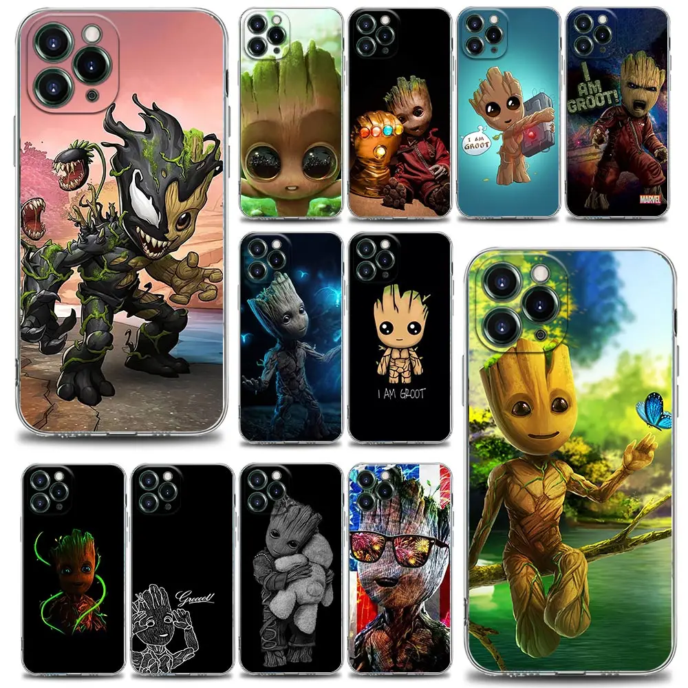 Marvel I Am Groot Shell Case for iPhone 16 15 11 12 13 14 Pro Max Mini 16 Plus 15 Case Soft Transparent Cover Baby Groot Fundas