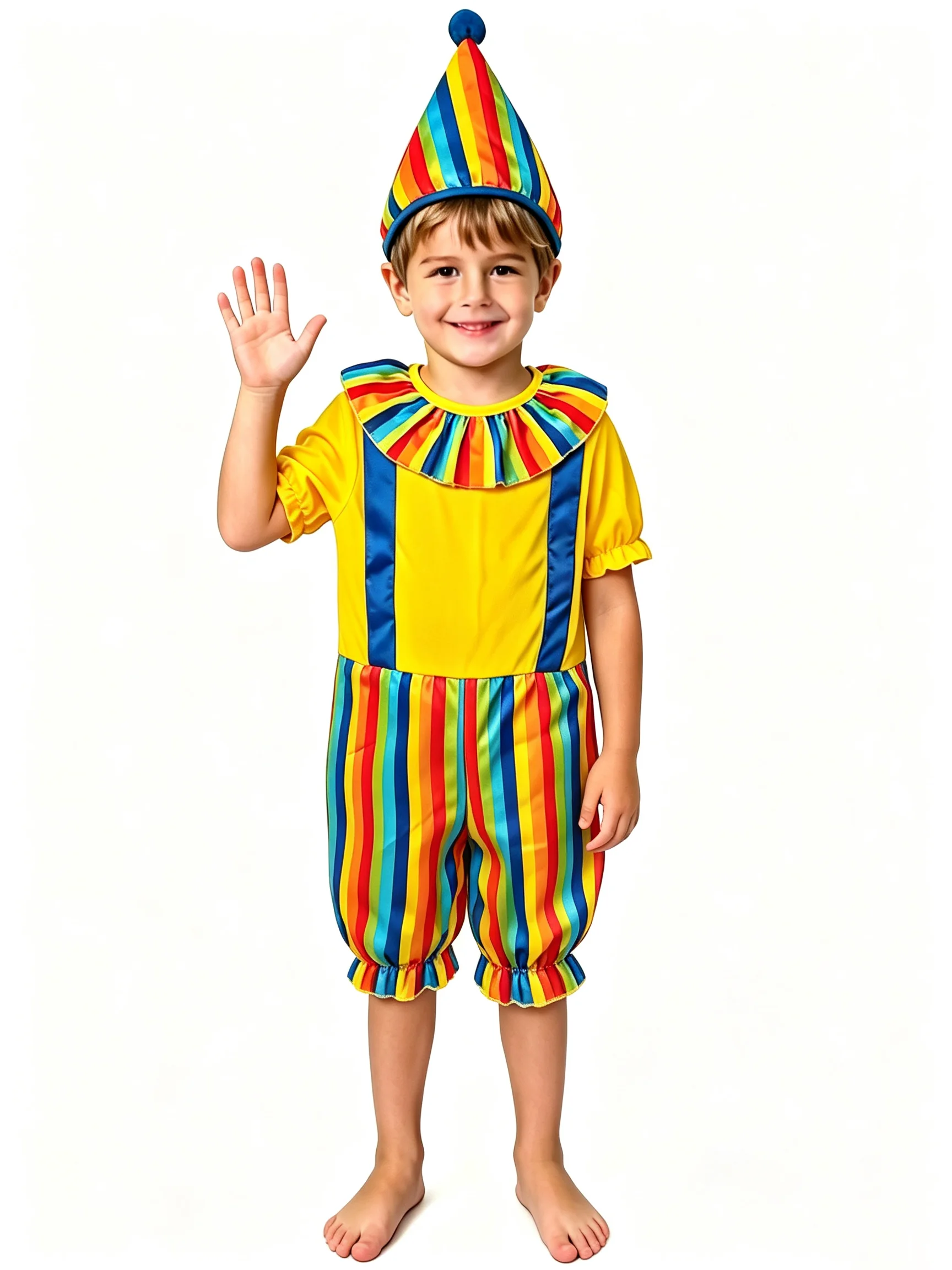 Halloween Circus Clown Costume Kids Boys Cosplay Dress Up School Birthday Acrobatics Party Striped Jumpsuit Hat Set