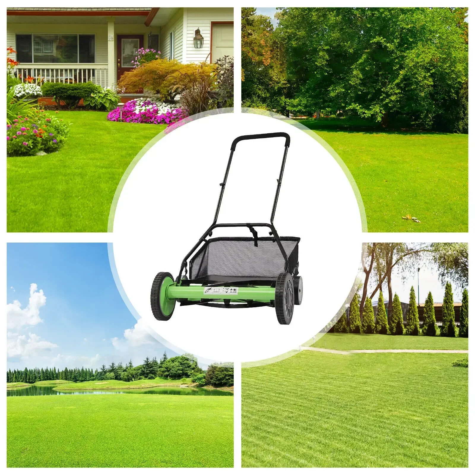 ​ ​ Tosaerba a bobina ecologico 5 lame Larghezza 20 pollici Ruote da 9,84 pollici Manico in spugna antiscivolo Risparmio energetico per un efficiente cura del prato ​ ​