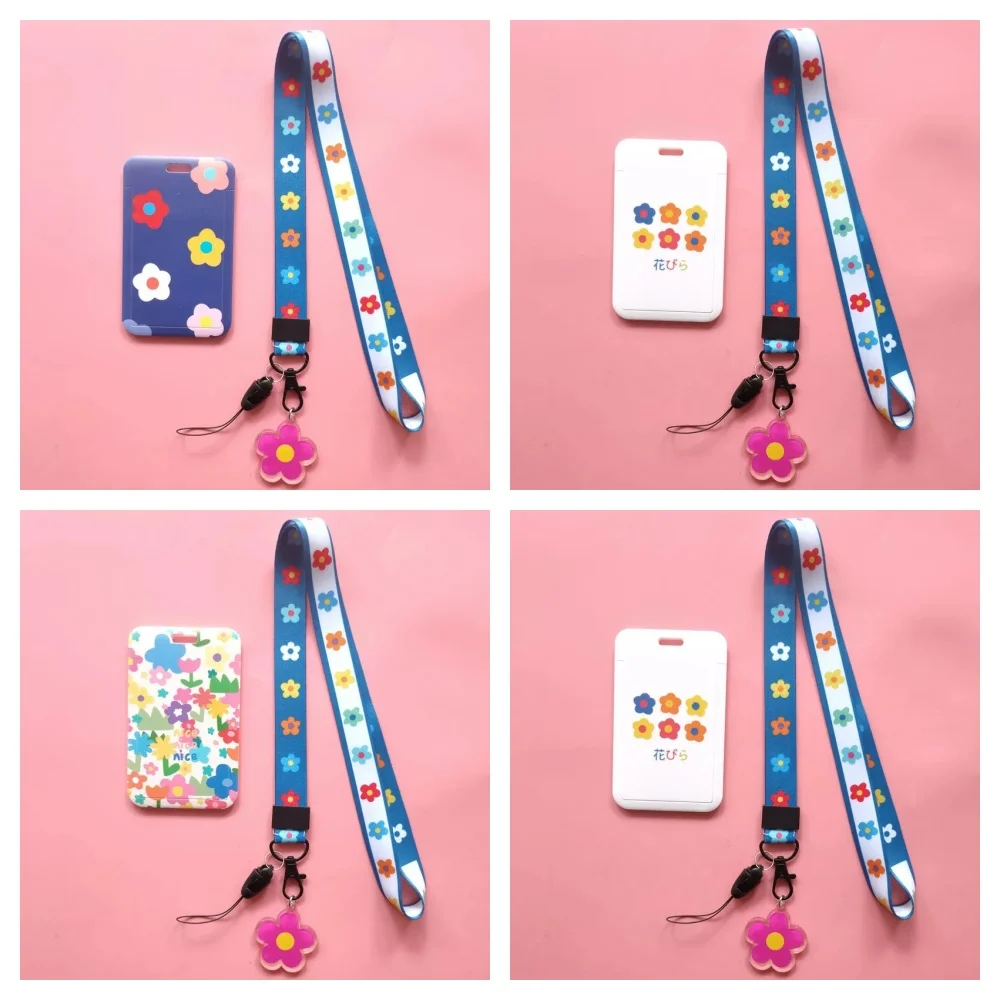 Porta Tarjetas con Diseño de Flor Roja, Estilo Japonés y Coreano, Porta Identificación, Llavero, Cordón, Accesorio Encantador