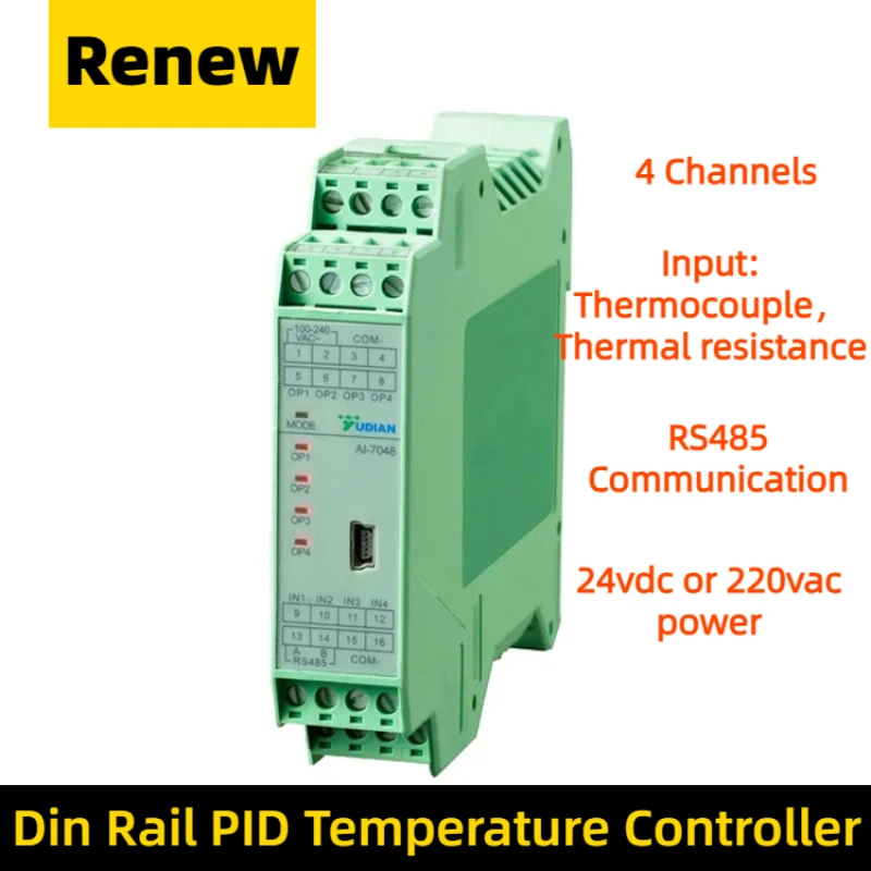 Ai-7048 D5 Pid Temperature Controller Instruments Four-channels Pt100 Thermocouple Temperature Acquisition Module Rs485 Din Rail