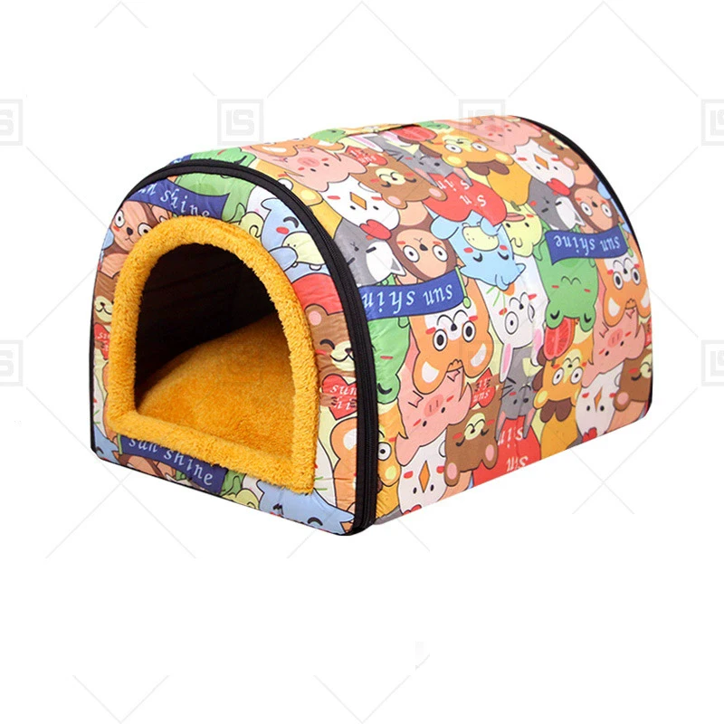 

Pet Bed Foldable Dog House Kennel Soft Tent Indoor Enclosed Warm Plush Sleeping Nest Basket with Removable Cushion For Cats Dogs