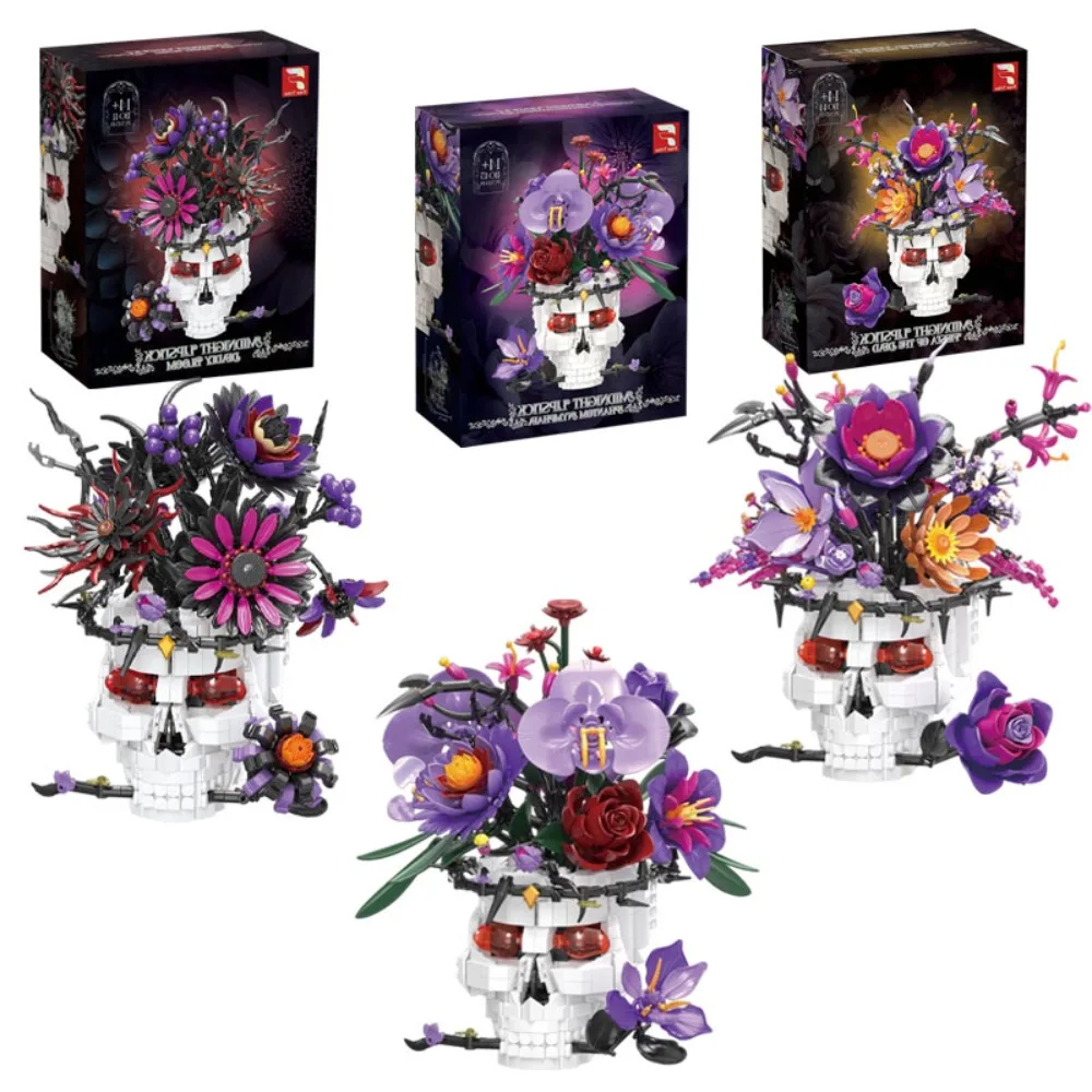 serie-di-blocchi-da-costruzione-creativi-a-tema-bouquet-di-fiori-con-teschio-gotico-mattoncini-estetici-con-rose-e-piante-succulente-giocattoli-artistici-romantici-per-adulti