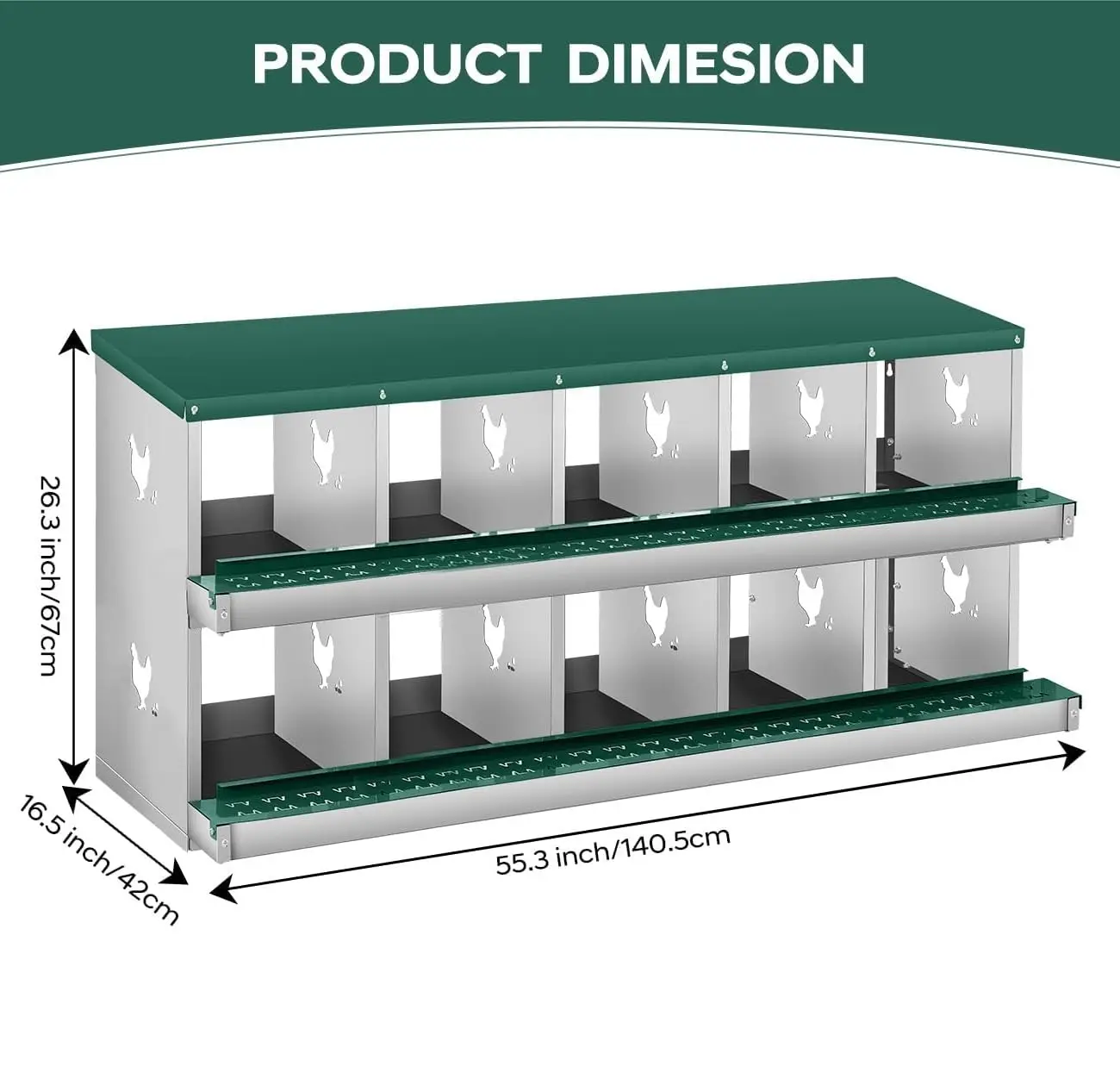 Chicken Nesting Box, 6 Compartments Nesting Box for Chickens, Two-Tier Galvanized Steel Chicken Egg Laying Box with Large Vented Holes Wall Mounting for Easy Egg Collection