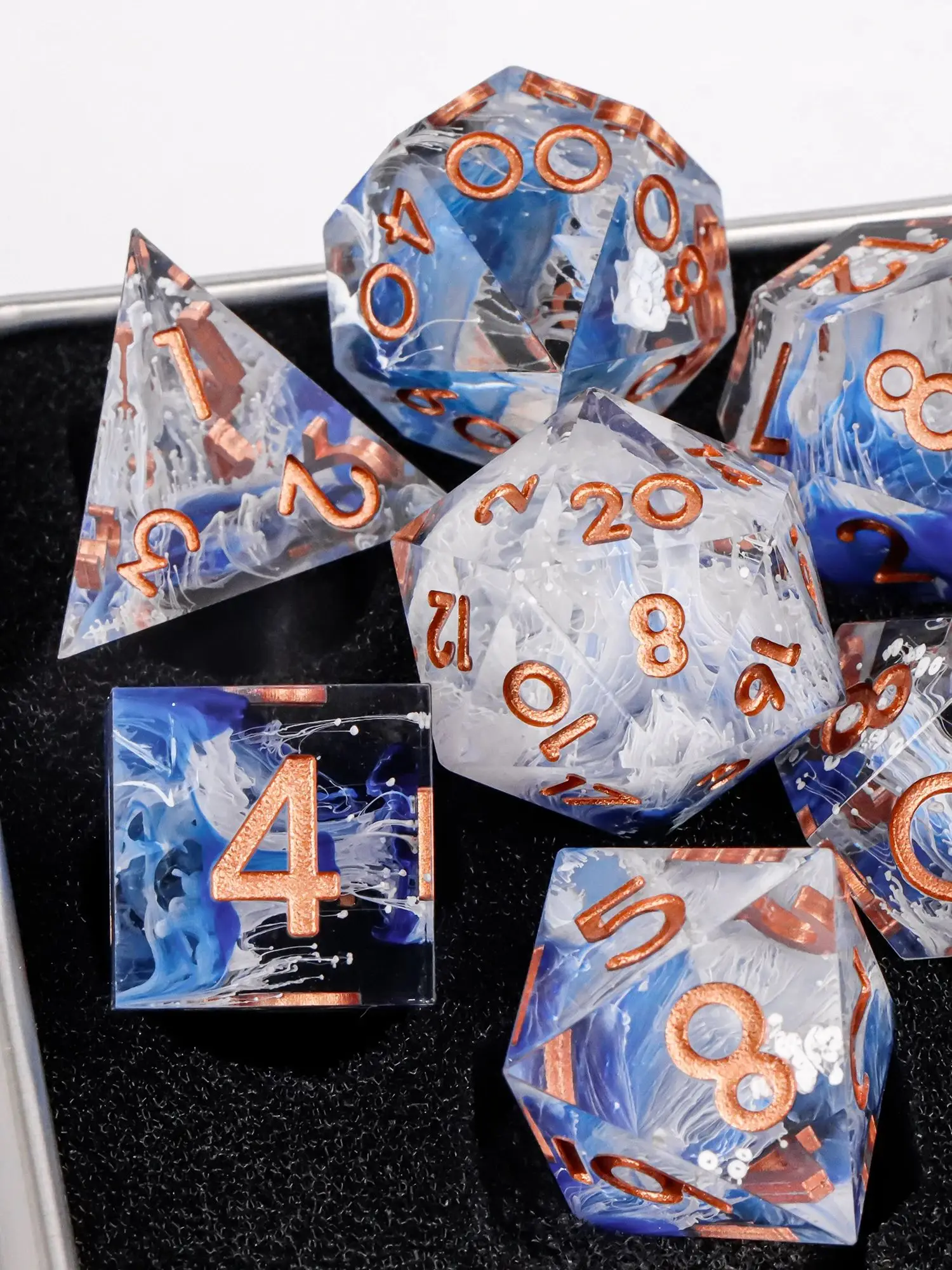 Blauwe hars D&D dobbelstenen set 7-delige polyhedrale dobbelstenen voor kerkers en draken, RPG dobbelstenen rollenspellen D4, D6, D8, D10, D12, D20 - afbeelding 2