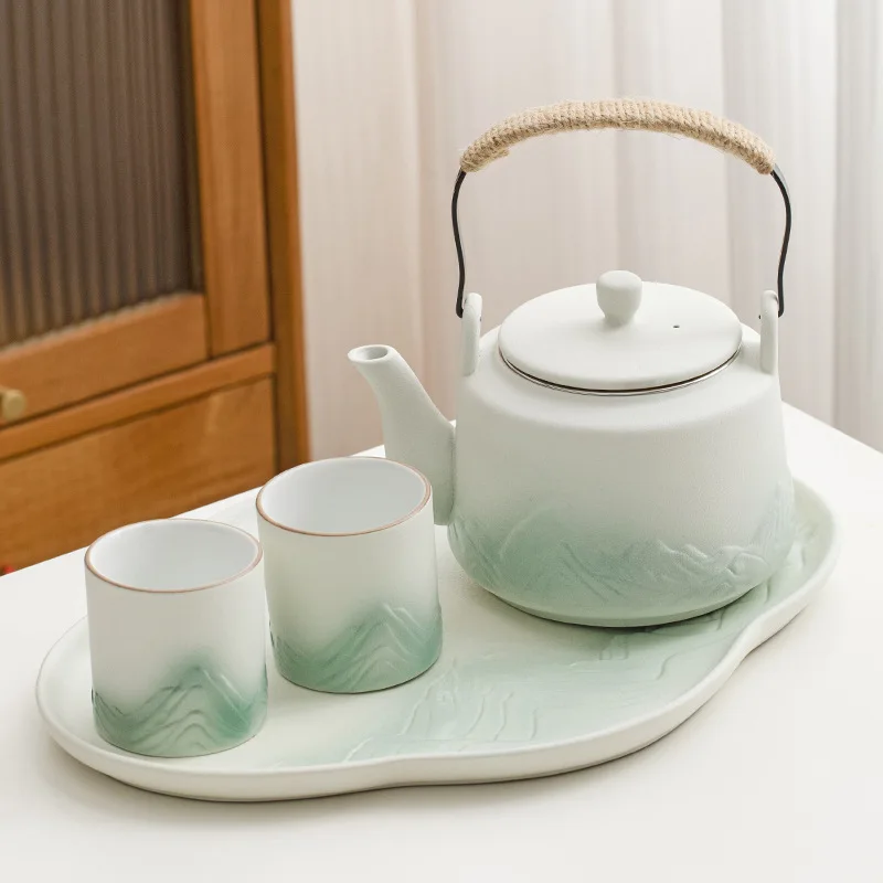 

Kung Fu tea set, ceramic, modern and minimalist large tea pot, tea cup set, new small and fresh lifting beam teapot