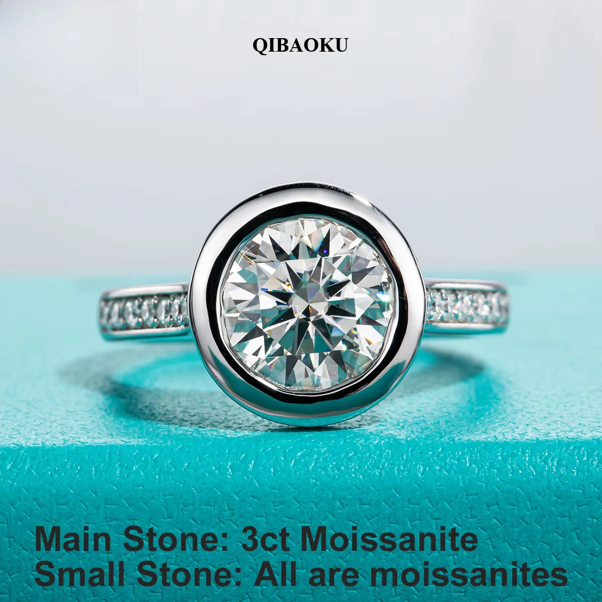 QIBAOKU 3ct D Color Moissanite Bezel Engagement Wedding Ring GRA S925 Sterling Silver Rings For Women Cer Jewelry Wholesale 2026